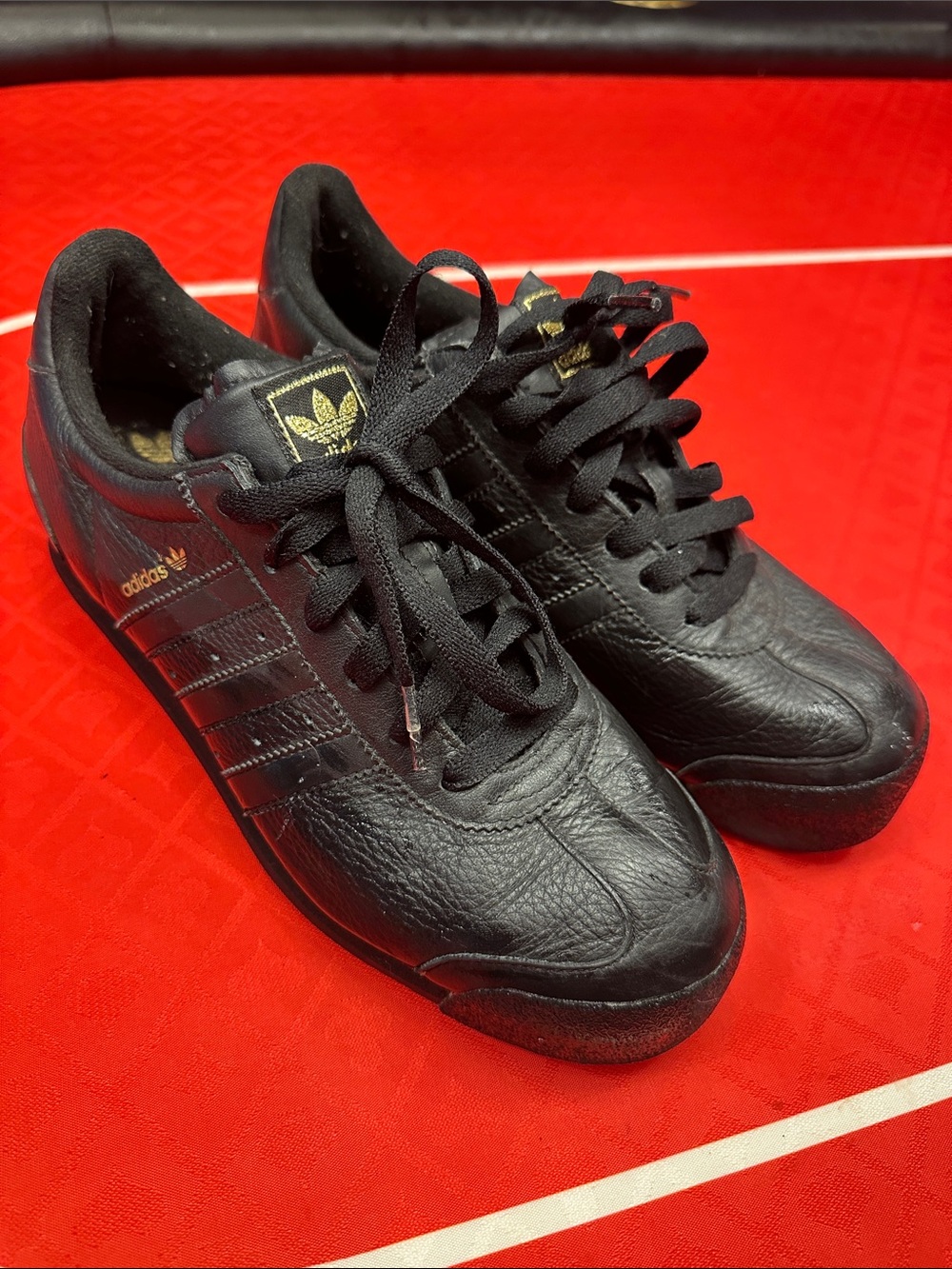 adidas Vintage Men’s Black Leather Sneakers with Gold- Originals Monaco Lo 2006